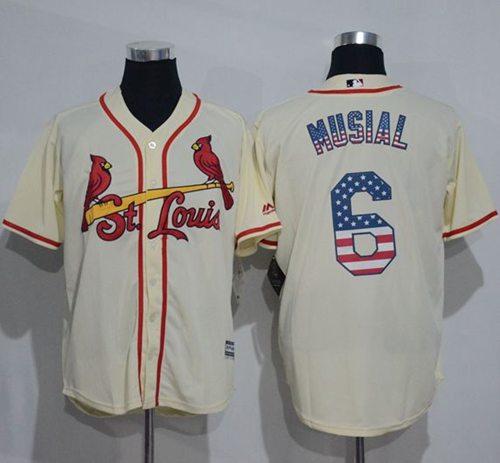 Cardinals #6 Stan Musial Cream USA Flag Fashion Stitched MLB Jersey